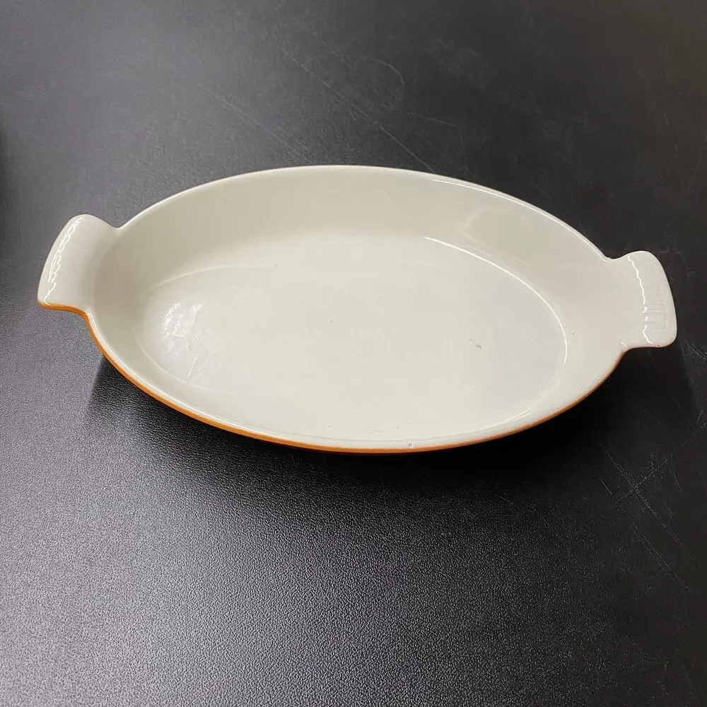 Vintage Descoware #26 Orange Flame Cast Iron Enamel Oval Au Gratin Baking Dish